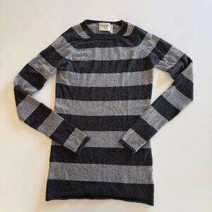 Michael Stars-Gray-Wool-Cashmere-Crew Neck-Stripe-Sweater-Gray-One Size